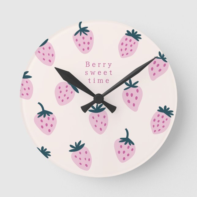 Strawberries pink  round clock (Front)
