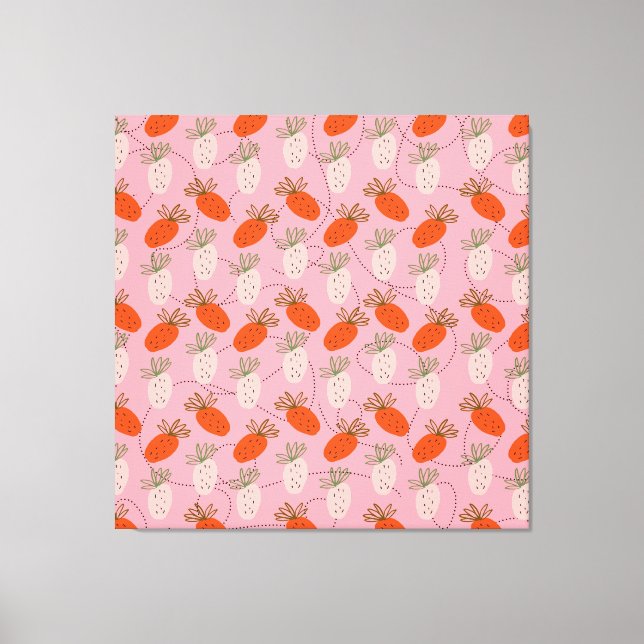 Strawberries Pink White Doodle Fruit Pattern  Canvas Print (Front)