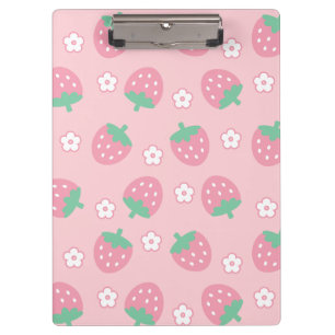 Strawberries Pink White Flowers Sakura Kawaii Cute Clipboard