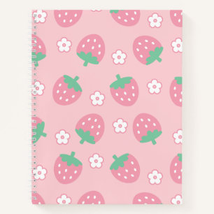 Strawberries Pink White Flowers Sakura Kawaii Cute Notebook