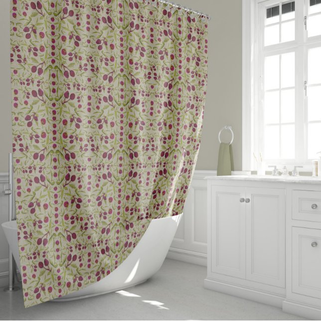 Strawberries Raspberries Arts & Crafts Style  Shower Curtain (Strawberries Raspberries Arts & Crafts Style Shower Curtain by Jenn Steffen for Studio Posies.)