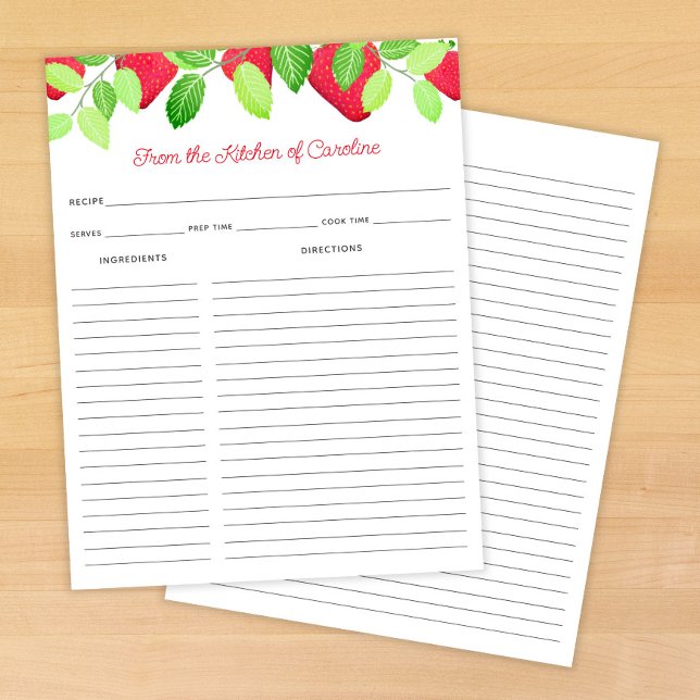 Strawberries Red Berry Recipe Card Binder Insert (Creator Uploaded)