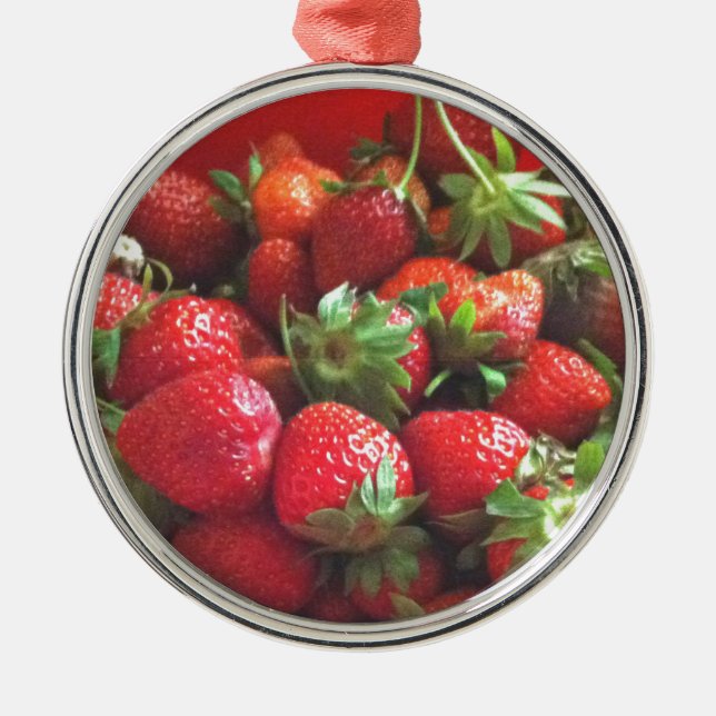 Strawberries red fruit photo metal tree decoration (Front)