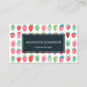 Strawberries Red Monogram Custom   Business Cards