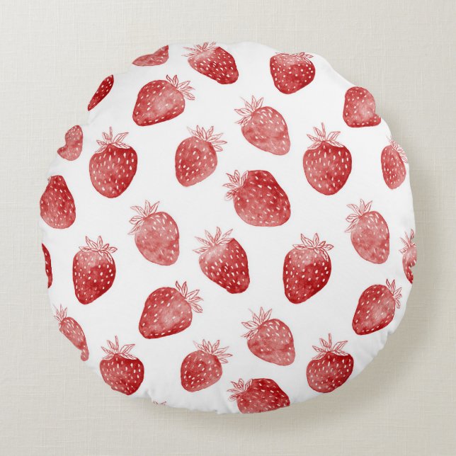 Strawberries Red White Dots Round Cushion (Front)