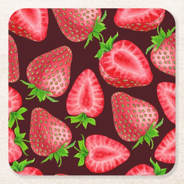Strawberries Square Paper Coaster (Front)