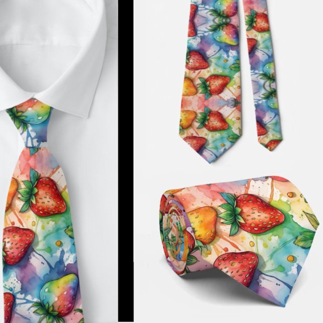 Strawberries Strawberry Pattern Rainbow Paint Tie (Creator Uploaded)