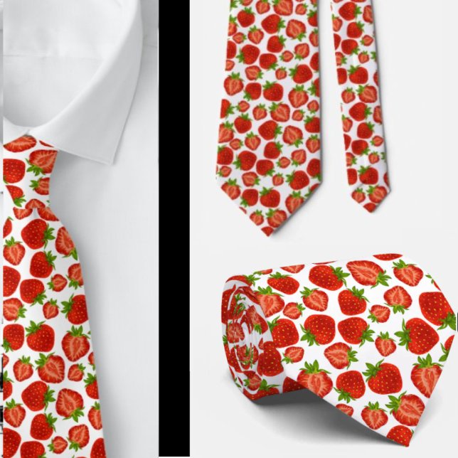Strawberries Strawberry Pattern Red and White  Tie (Creator Uploaded)