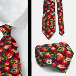 Strawberries Strawberry Pattern Red Floral Tie