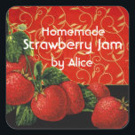 STRAWBERRIES Strawberry Preserve ,Jam,Canning Square Sticker<br><div class="desc">Colourful strawberries , vintage elaboration for red fruit preserve , jam , jar labels.</div>