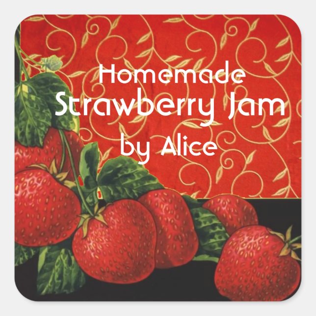 STRAWBERRIES Strawberry Preserve ,Jam,Canning Square Sticker (Front)