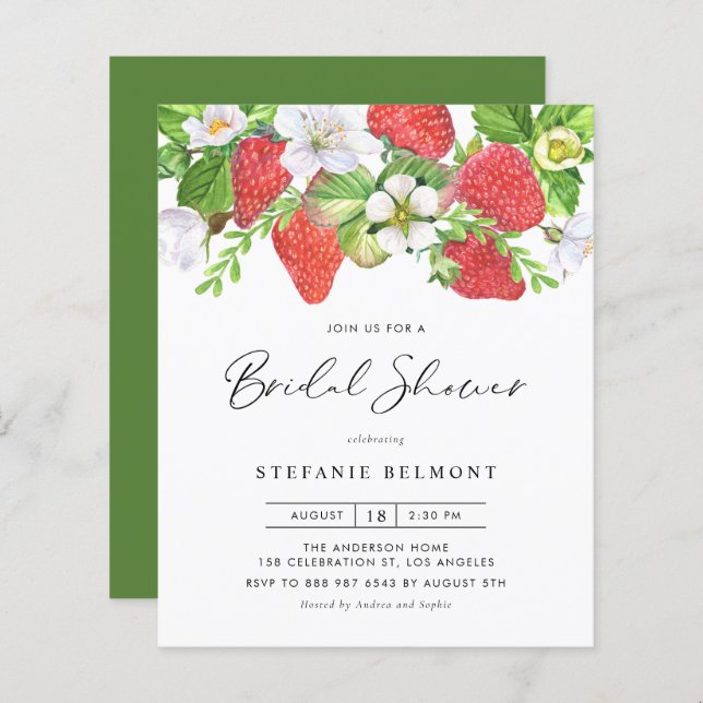 Strawberries Summer Bridal Shower Invitation (Front/Back)