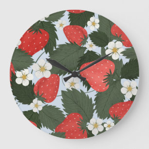 Strawberries: summer fruit pattern design. large clock