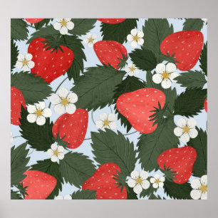 Strawberries: summer fruit pattern design. poster