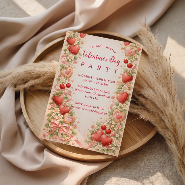 Strawberries & Sweethearts Valentine Party Invitation (Creator Uploaded)