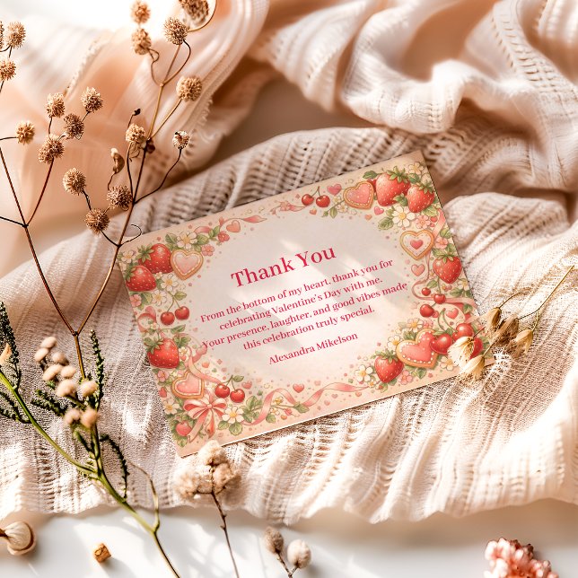 Strawberries & Sweethearts Valentine Party Thank You Card (Creator Uploaded)