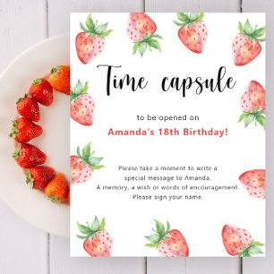 Strawberries Time Capsule 1st birthday Poster