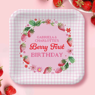 Strawberries Twin Sisters Joint Berry 1st Birthday Paper Plate