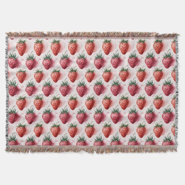 Strawberries Vintage Boho Dreamscape Botanical Throw Blanket (Front)