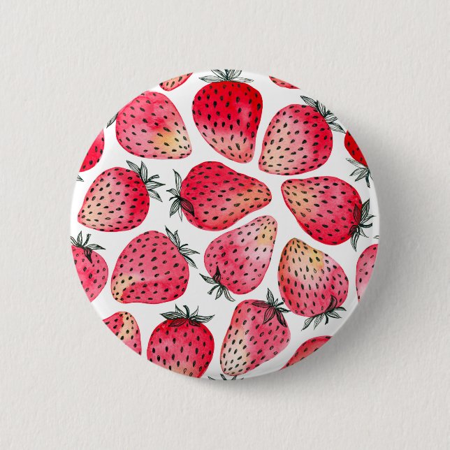 Strawberries watercolor and ink 6 cm round badge (Front)