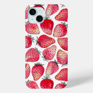 Strawberries watercolor and ink iPhone 15 mini case