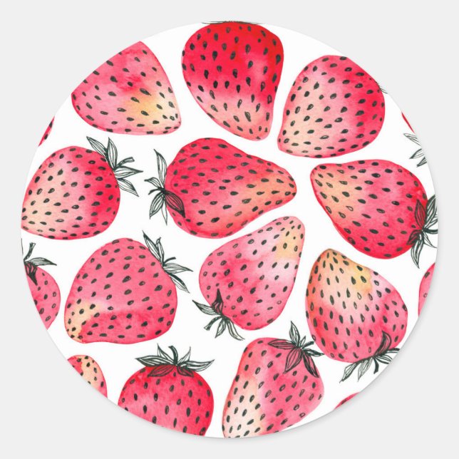Strawberries watercolor and ink classic round sticker (Front)