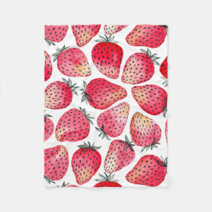 Strawberries watercolor and ink fleece blanket