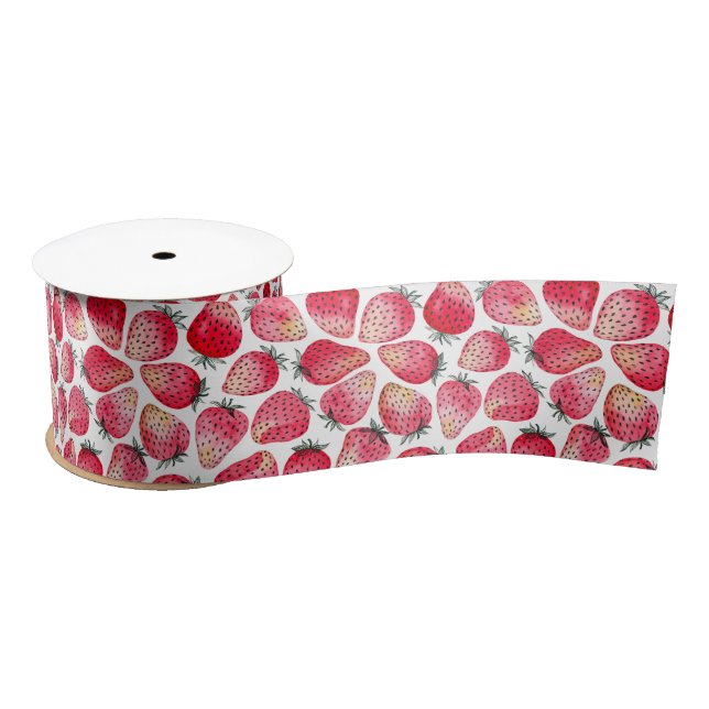 Strawberries watercolor and ink satin ribbon (Spool)