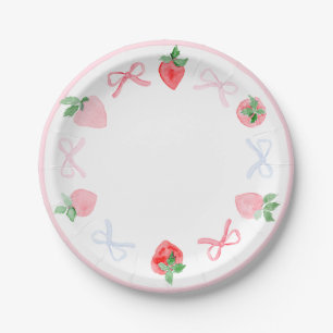Strawberries watercolor berry first birthday paper plate