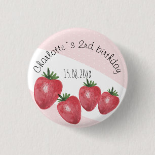 Strawberries Watercolor Hand-painted on Blush 3 Cm Round Badge