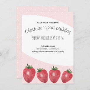Strawberries Watercolor Hand-painted on Blush Announcement