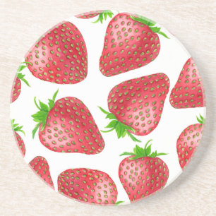 Strawberries watercolor pattern coaster
