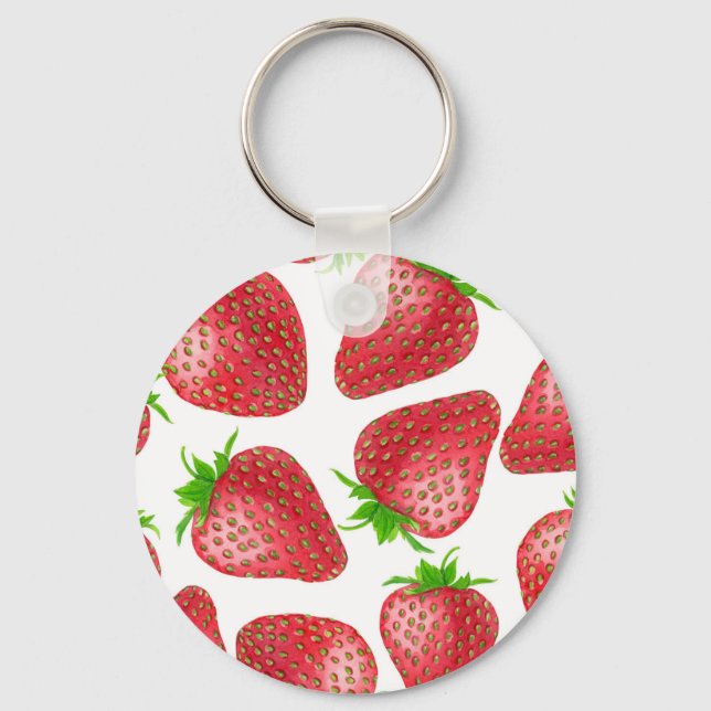 Strawberries watercolor pattern key ring (Front)
