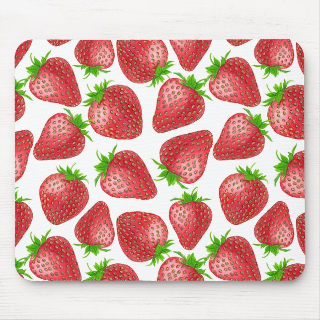Strawberries watercolor pattern mouse mat (Front)
