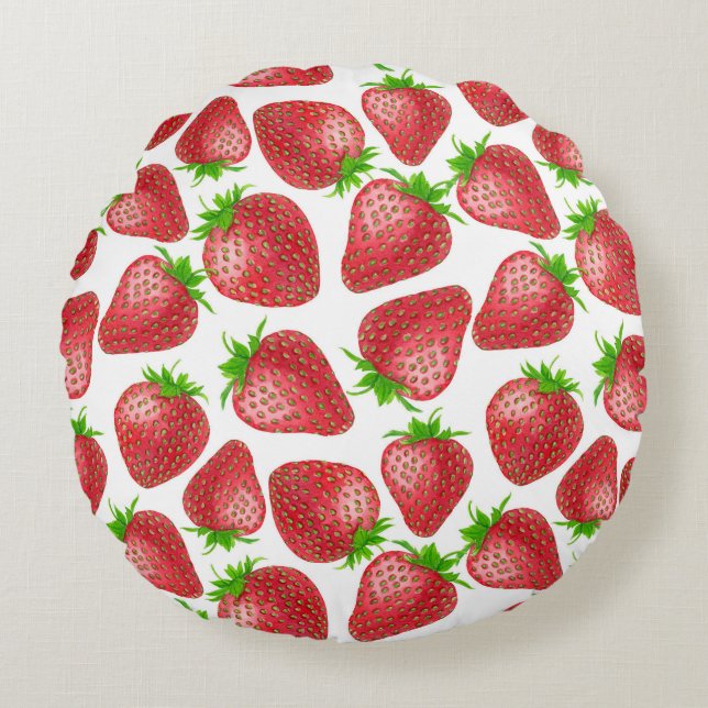 Strawberries watercolor pattern round cushion (Front)