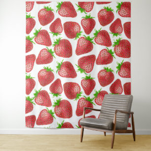 Strawberries watercolor pattern tapestry