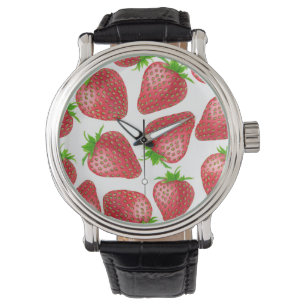 Strawberries watercolor pattern watch