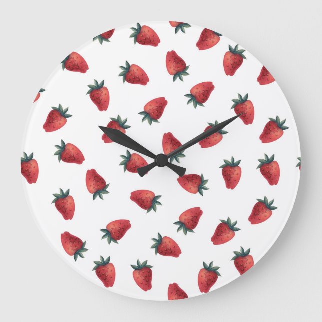 Strawberries Watercolor: Playful Seamless Pattern Large Clock (Front)