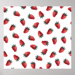 Strawberries Watercolor: Playful Seamless Pattern Poster