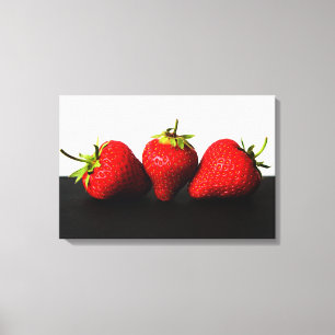 Strawberries White Over Black 24x16 (60x40cm)waca Canvas Print