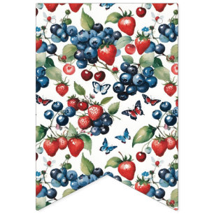 Strawberries With Blueberries and Butterflies Bunting