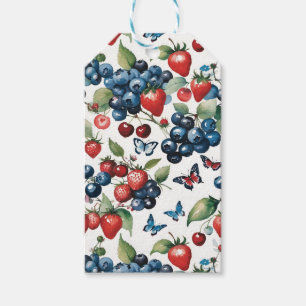 Strawberries With Blueberries and Butterflies Gift Tags