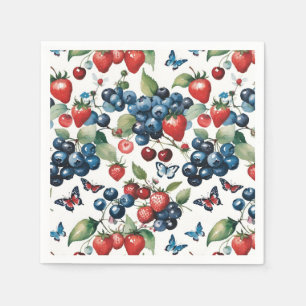 Strawberries With Blueberries and Butterflies Napkin