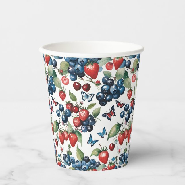Strawberries With Blueberries and Butterflies Paper Cups (Front)