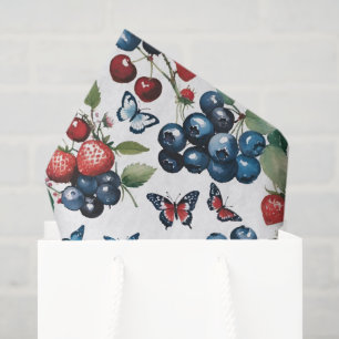 Strawberries With Blueberries and Butterflies Tissue Paper
