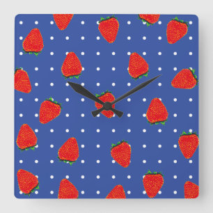 strawberries with dots square wall clock