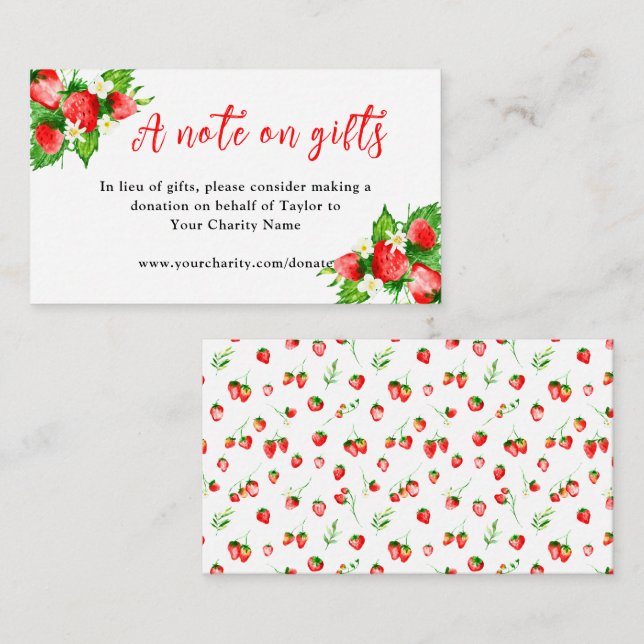Strawberries with Foliage Birthday A Note On Gifts Enclosure Card (Front/Back)