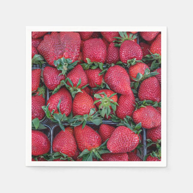 Strawberries with green leaves napkin (Front)