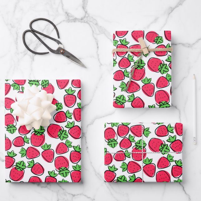 Strawberries Wrapping Paper, Fruit Gift Wrap (Front)