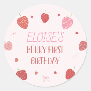 Strawberry 1st Berry First Birthday Round Stickers